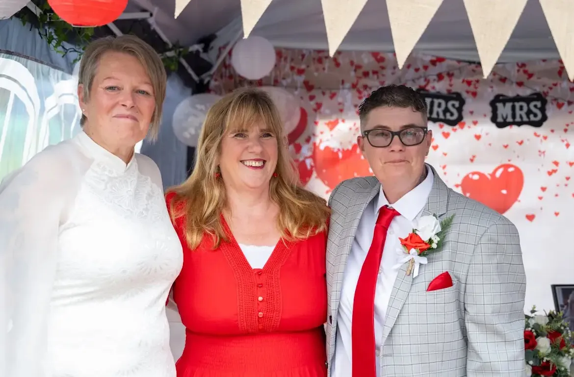Nicky and Deb on their wedding day